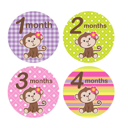 Girl Monkey Monthly Baby Stickers onesie sticker - INKtropolis