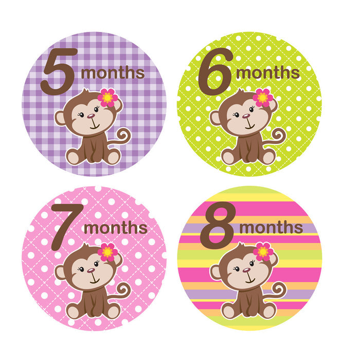 Girl Monkey Monthly Baby Stickers onesie sticker - INKtropolis