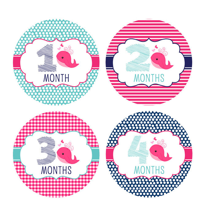 Girl Nautical Whale Monthly Baby Stickers onesie sticker - INKtropolis