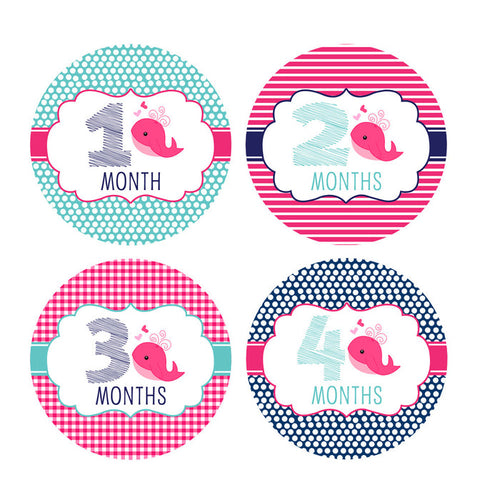 Girl Nautical Whale Monthly Baby Stickers onesie sticker - INKtropolis