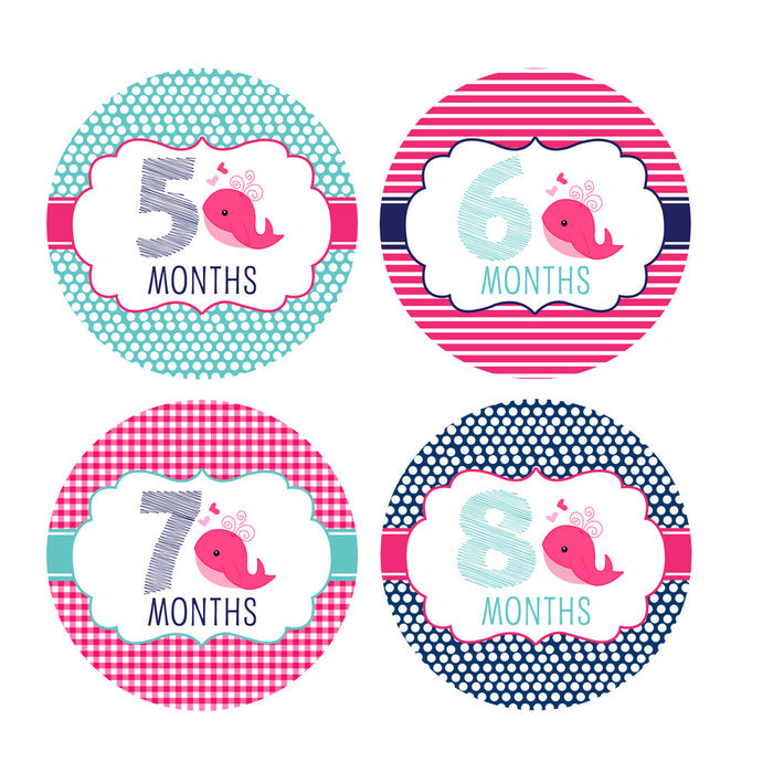 Girl Nautical Whale Monthly Baby Stickers onesie sticker - INKtropolis