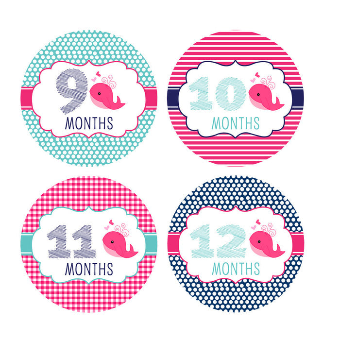 Girl Nautical Whale Monthly Baby Stickers onesie sticker - INKtropolis