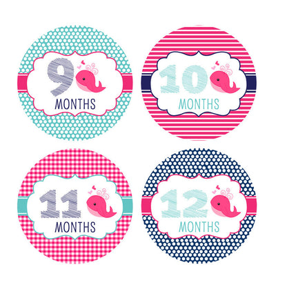 Girl Nautical Whale Monthly Baby Stickers onesie sticker - INKtropolis