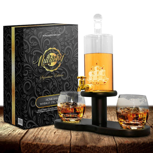Glass Whiskey Decanter Set - Enhances Flavor - 780ml Clear Glass