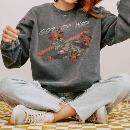God of War Lord Zhangwei Heavyweight Sweatshirt - The Bean Workshop - Book lover gift idea, Bookish aesthetic, Celestial Kingdom, Comfort color sweatshirt, Fantasy battle axe design, Fantasy warrior aesthetic, God of War, Immortal, Sue Lynn Tan, Sweater, Sweatshirt, Weapon-inspired bookish art