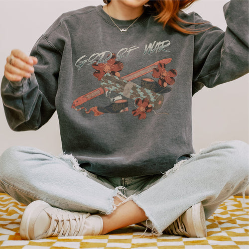 God of War Lord Zhangwei Heavyweight Sweatshirt - The Bean Workshop - Book lover gift idea, Bookish aesthetic, Celestial Kingdom, Comfort color sweatshirt, Fantasy battle axe design, Fantasy warrior aesthetic, God of War, Immortal, Sue Lynn Tan, Sweater, Sweatshirt, Weapon-inspired bookish art