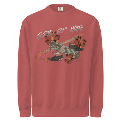God of War Lord Zhangwei Heavyweight Sweatshirt - The Bean Workshop - Book lover gift idea, Bookish aesthetic, Celestial Kingdom, Comfort color sweatshirt, Fantasy battle axe design, Fantasy warrior aesthetic, God of War, Immortal, Sue Lynn Tan, Sweater, Sweatshirt, Weapon-inspired bookish art
