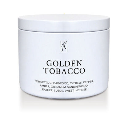 White container of 'Golden Tobacco' fragrance with brand logo on a white background