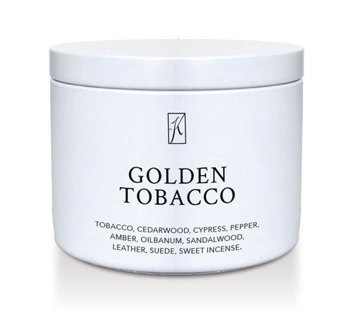 White container of 'Golden Tobacco' fragrance with brand logo on a white background