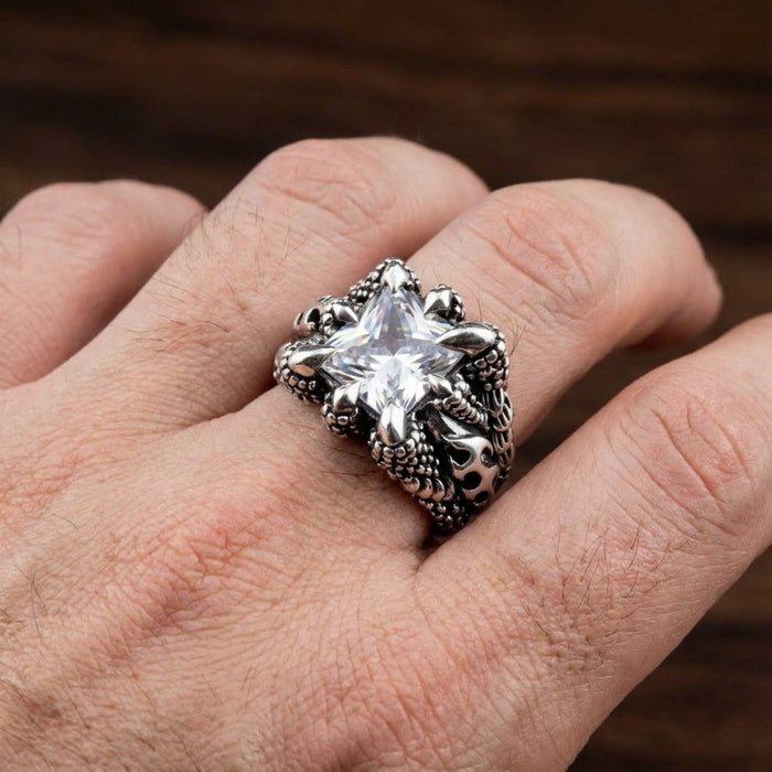 Gothic Claw Silver Ring worn on a male hand for size reference
