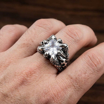 Gothic Claw Silver Ring worn on a male hand for size reference
