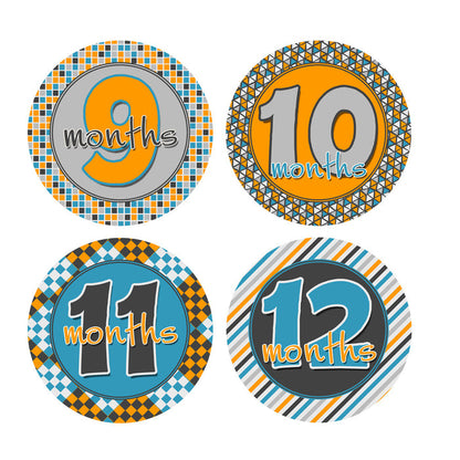 Gray, Blue, Orange Patterned Monthly Baby Stickers onesie sticker - INKtropolis