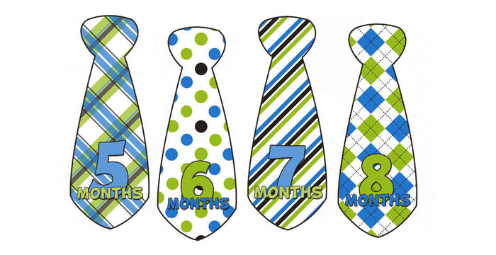 Green and Blue Patterned Monthly Baby Stickers - Tie Shaped onesie sticker - INKtropolis