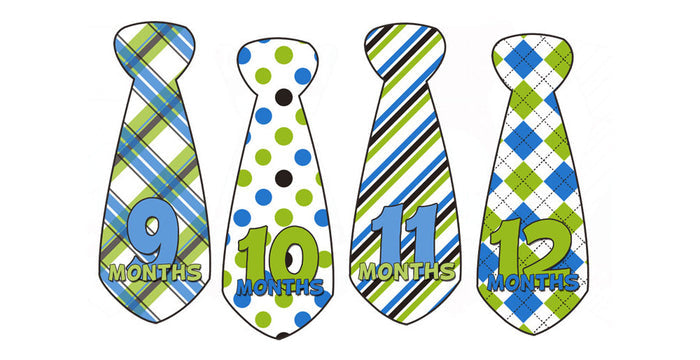 Green and Blue Patterned Monthly Baby Stickers - Tie Shaped onesie sticker - INKtropolis