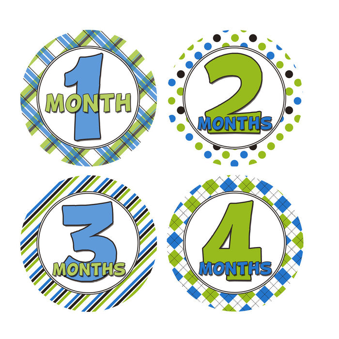 Green and Blue Patterned Monthly Baby Stickers onesie sticker - INKtropolis
