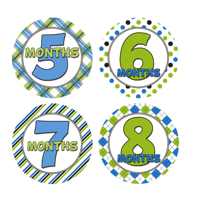 Green and Blue Patterned Monthly Baby Stickers onesie sticker - INKtropolis
