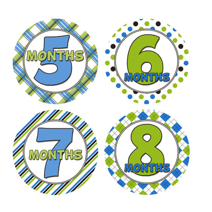 Green and Blue Patterned Monthly Baby Stickers onesie sticker - INKtropolis
