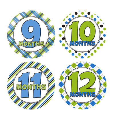 Green and Blue Patterned Monthly Baby Stickers onesie sticker - INKtropolis