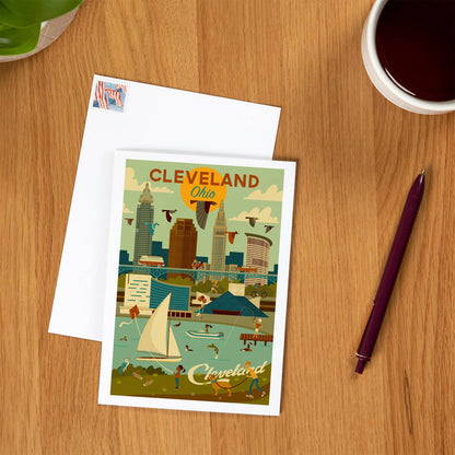 GREETING CARD Cleveland, Ohio, Geometric, Downtown