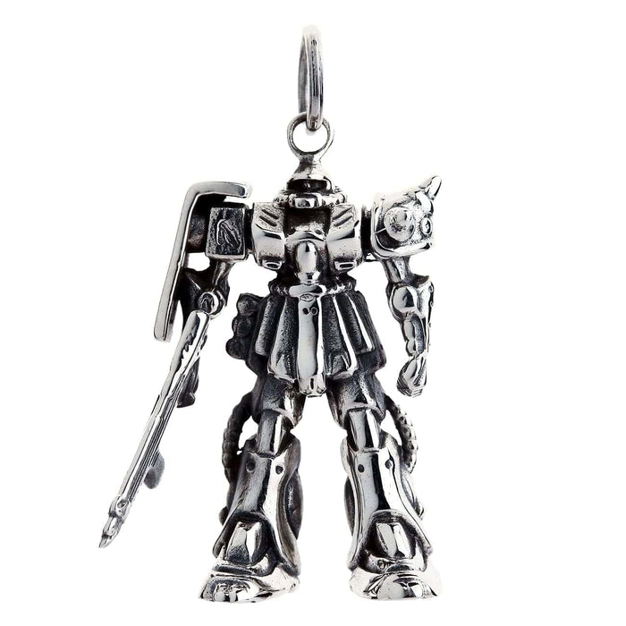 A heavy sterling silver Zaku pendant, a powerful tribute to the Principality of Zeon's most iconic mobile suit.