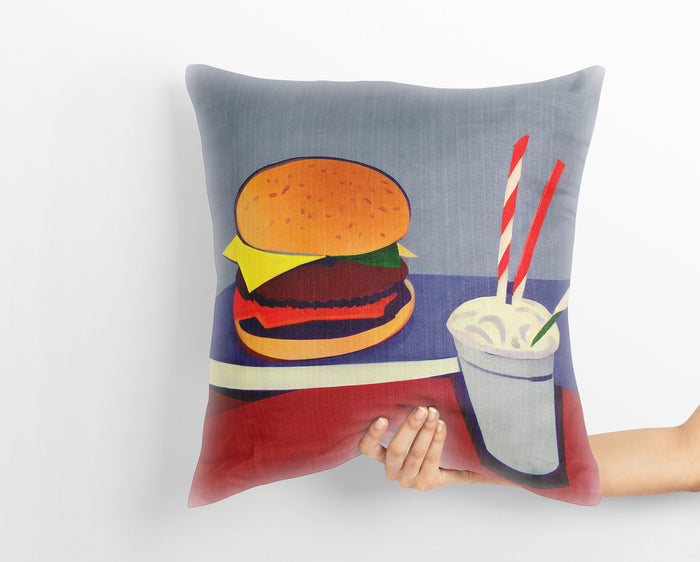 Hamburger And Drink, Pillow Case, Abstract Art Pillow, Designer Pillow, Colorful Pillow Case, Fashion, Playroom Decor, Pillow Cases Kids