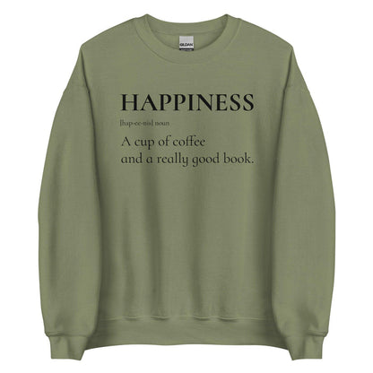 Happiness is a Cup of Coffee and a Good Book Sweater - The Bean Workshop - book lover, bookish, minimalistic, read everyday, sweatshirt