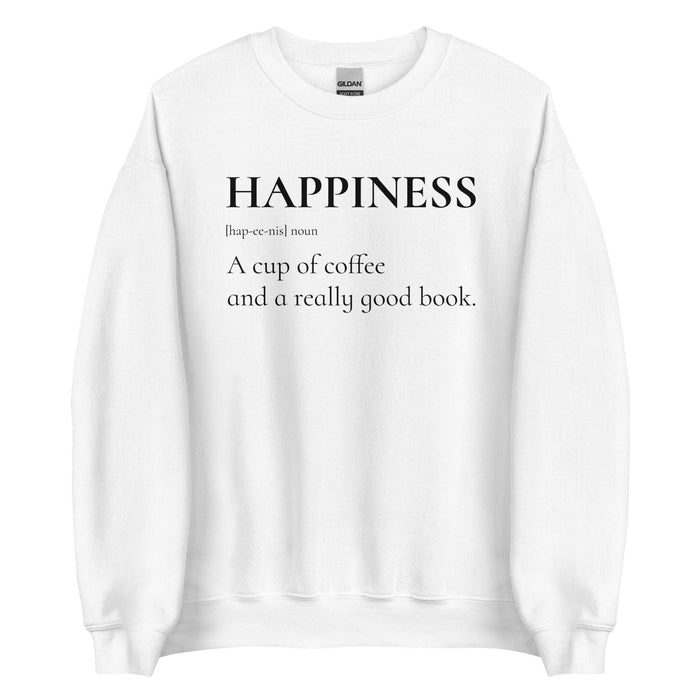 Happiness is a Cup of Coffee and a Good Book Sweater - The Bean Workshop - book lover, bookish, minimalistic, read everyday, sweatshirt