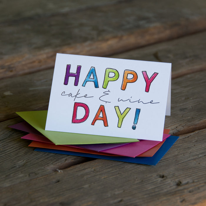Happy Cake and Wine Day, letterpress printed greeting card