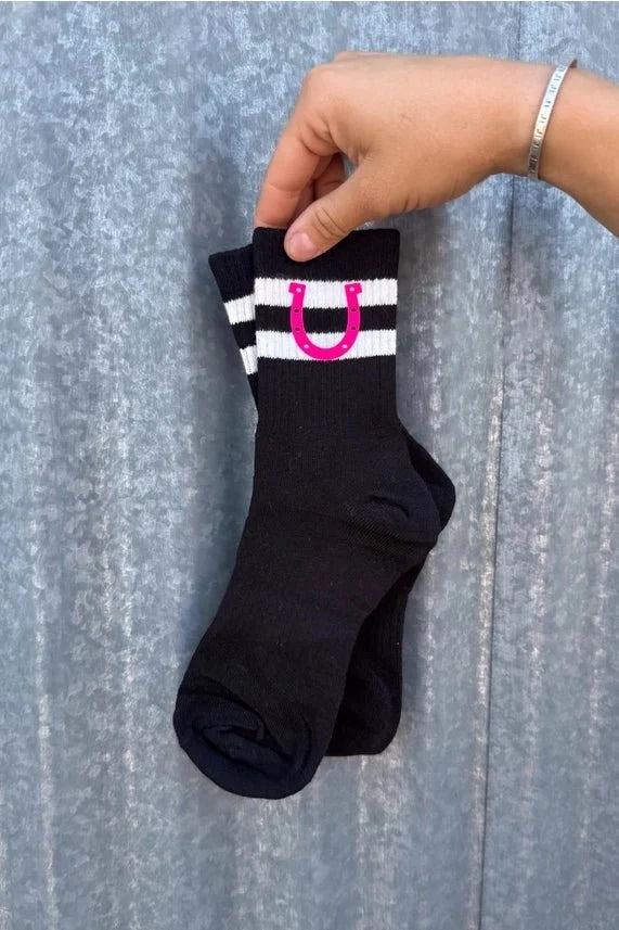 Happy Horseshoe Stripe Crew Socks