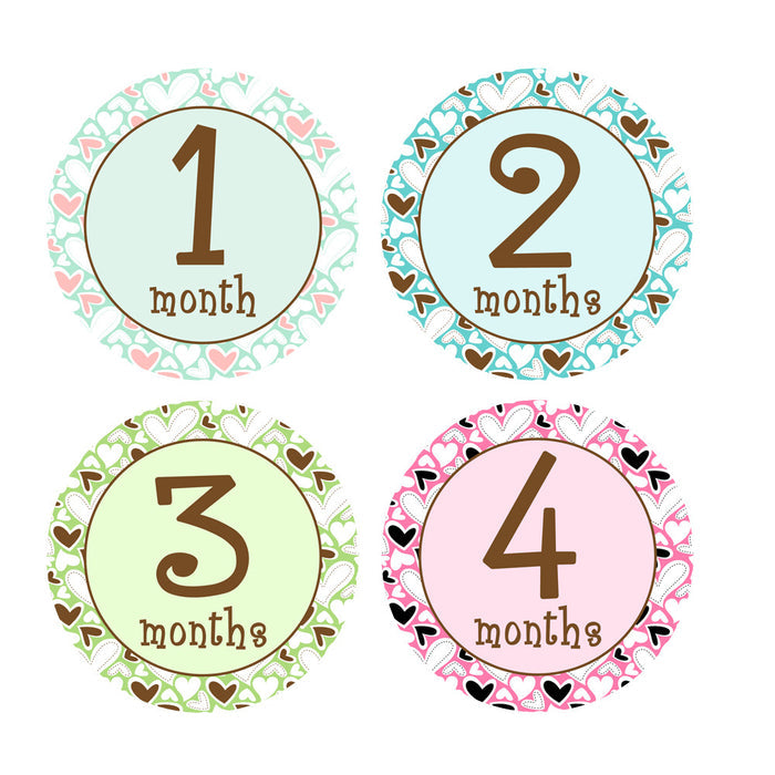 Hearts Galore Monthly Baby Stickers onesie sticker - INKtropolis