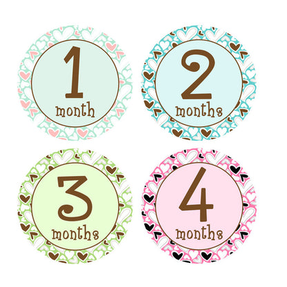 Hearts Galore Monthly Baby Stickers onesie sticker - INKtropolis