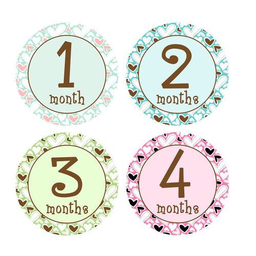 Hearts Galore Monthly Baby Stickers onesie sticker - INKtropolis