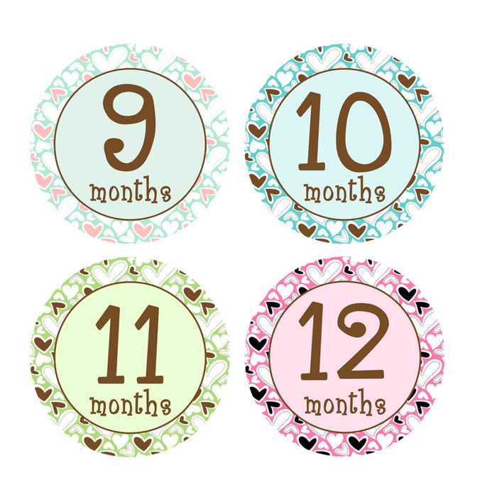 Hearts Galore Monthly Baby Stickers onesie sticker - INKtropolis