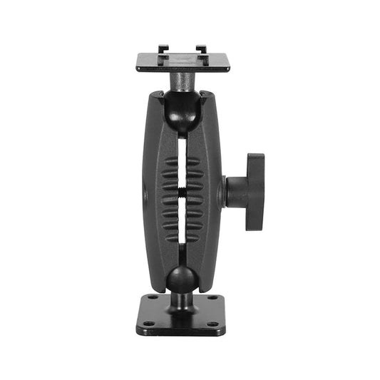 The Heavy-Duty 4-Hole AMPS Mount—Herbert Richter iGRIP 4-Prong Compatible—features a black adjustable bracket with a central joint, two flat 4-hole plates, and side tightening knob for secure commercial vehicle mounting.