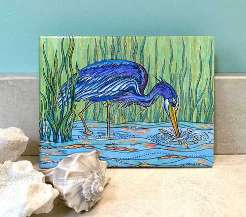 Heron in the Marsh Ceramic Tile