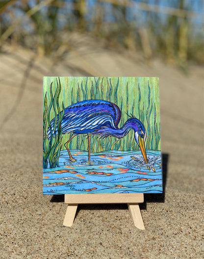 Heron in the Marsh Ceramic Tile