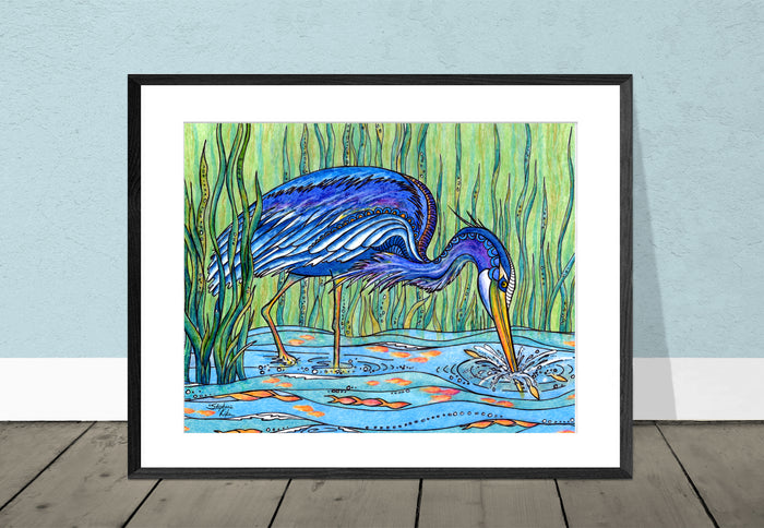 Heron in the Marsh Print