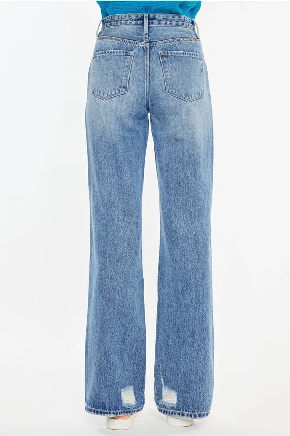 High-Rise Criss Cross Straight Distressed Jeans1