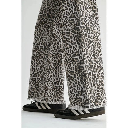 High-Rise Leopard Wide Leg Frayed Hem Pants24