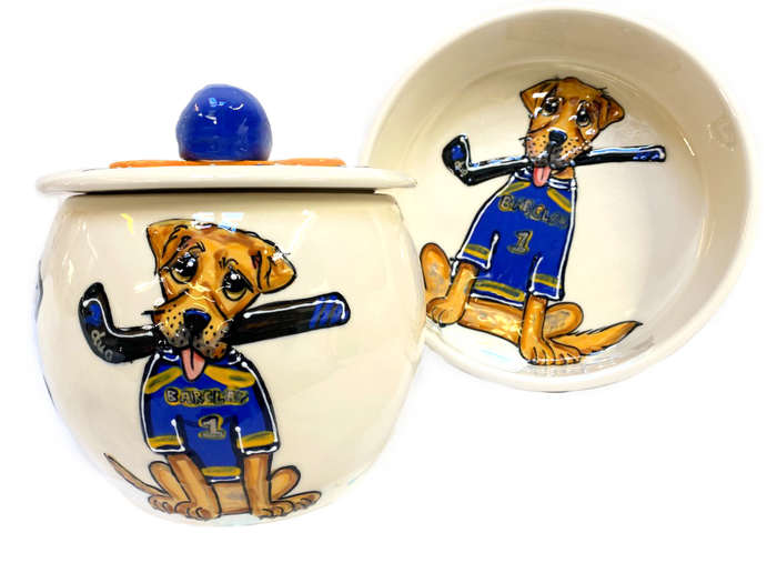 Hockey fan gift / sports dog / hockey theme pet / Labrador with hockey stick/ Debby Carman / faux paw