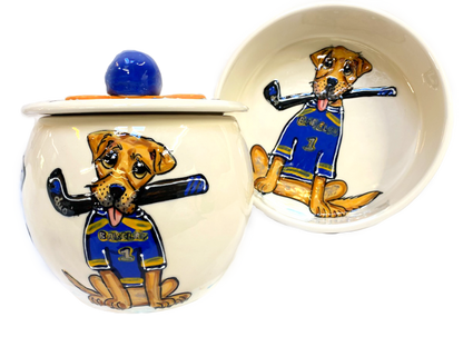 Hockey fan gift / sports dog / hockey theme pet / Labrador with hockey stick/ Debby Carman / faux paw