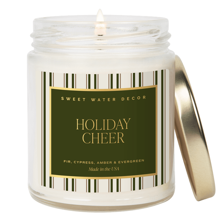 Holiday Cheer Soy Candle - 9 oz Patterned Clear Jar - Sweet Water Decor - Candles