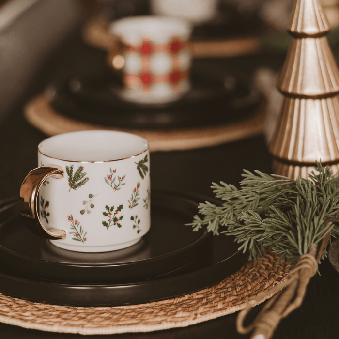 Holiday Greenery 14oz. Gold Handle Coffee Mug - Sweet Water Decor - Coffee Mugs