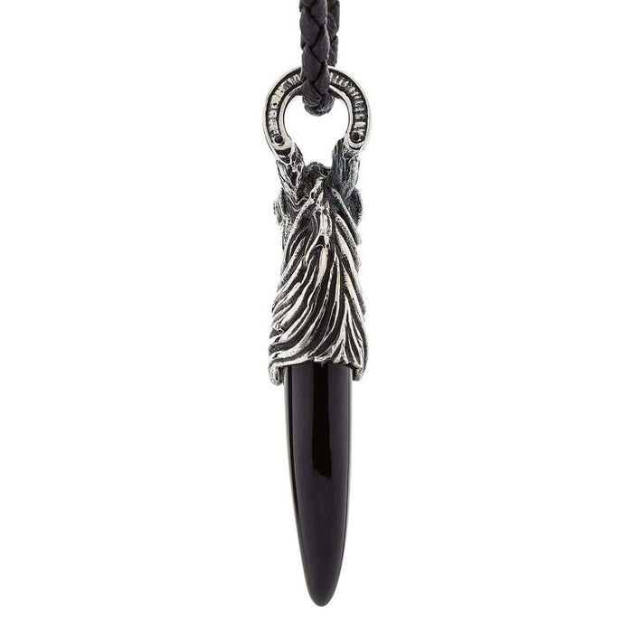 Horse pendant with decorative horseshoe bail and black onyx stone back view
