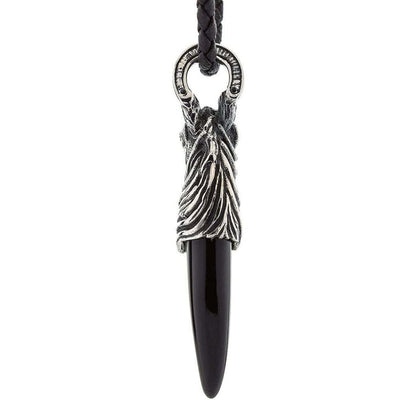 Horse pendant with decorative horseshoe bail and black onyx stone back view