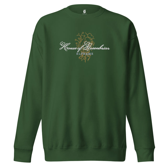 House of Greenbriar Embroidered Premium Sweatshirt - The Bean Workshop - Bookish Sweatshirt, Cardan Greenbriar sweater for readers, Dark Academia, Elfhame, Faeriecore aesthetic, Fantasy Royalty, High King, Holly Black licensed apparel, House of Greenbriar merch, Jurdan, Literary Gift, Royalcore, The Cruel Prince embroidered sweatshirt