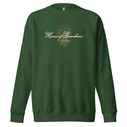 House of Greenbriar Embroidered Premium Sweatshirt - The Bean Workshop - Bookish Sweatshirt, Cardan Greenbriar sweater for readers, Dark Academia, Elfhame, Faeriecore aesthetic, Fantasy Royalty, High King, Holly Black licensed apparel, House of Greenbriar merch, Jurdan, Literary Gift, Royalcore, The Cruel Prince embroidered sweatshirt