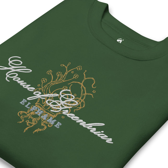 House of Greenbriar Embroidered Premium Sweatshirt - The Bean Workshop - Bookish Sweatshirt, Cardan Greenbriar sweater for readers, Dark Academia, Elfhame, Faeriecore aesthetic, Fantasy Royalty, High King, Holly Black licensed apparel, House of Greenbriar merch, Jurdan, Literary Gift, Royalcore, The Cruel Prince embroidered sweatshirt