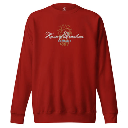 House of Greenbriar Embroidered Premium Sweatshirt - The Bean Workshop - Bookish Sweatshirt, Cardan Greenbriar sweater for readers, Dark Academia, Elfhame, Faeriecore aesthetic, Fantasy Royalty, High King, Holly Black licensed apparel, House of Greenbriar merch, Jurdan, Literary Gift, Royalcore, The Cruel Prince embroidered sweatshirt