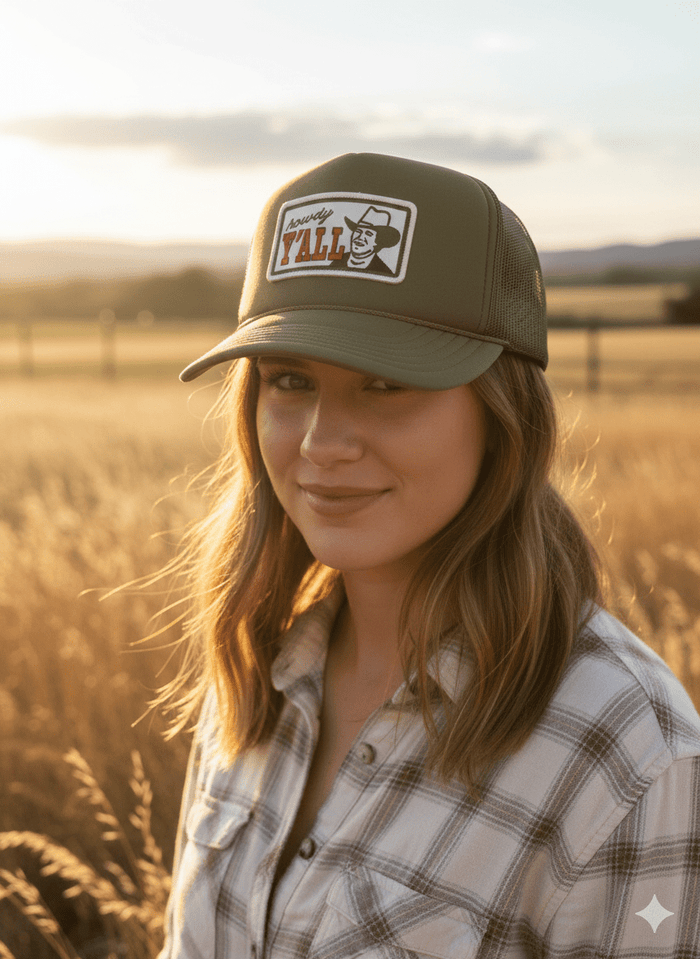 Howdy Y'all Olive Patch Trucker HatOlive